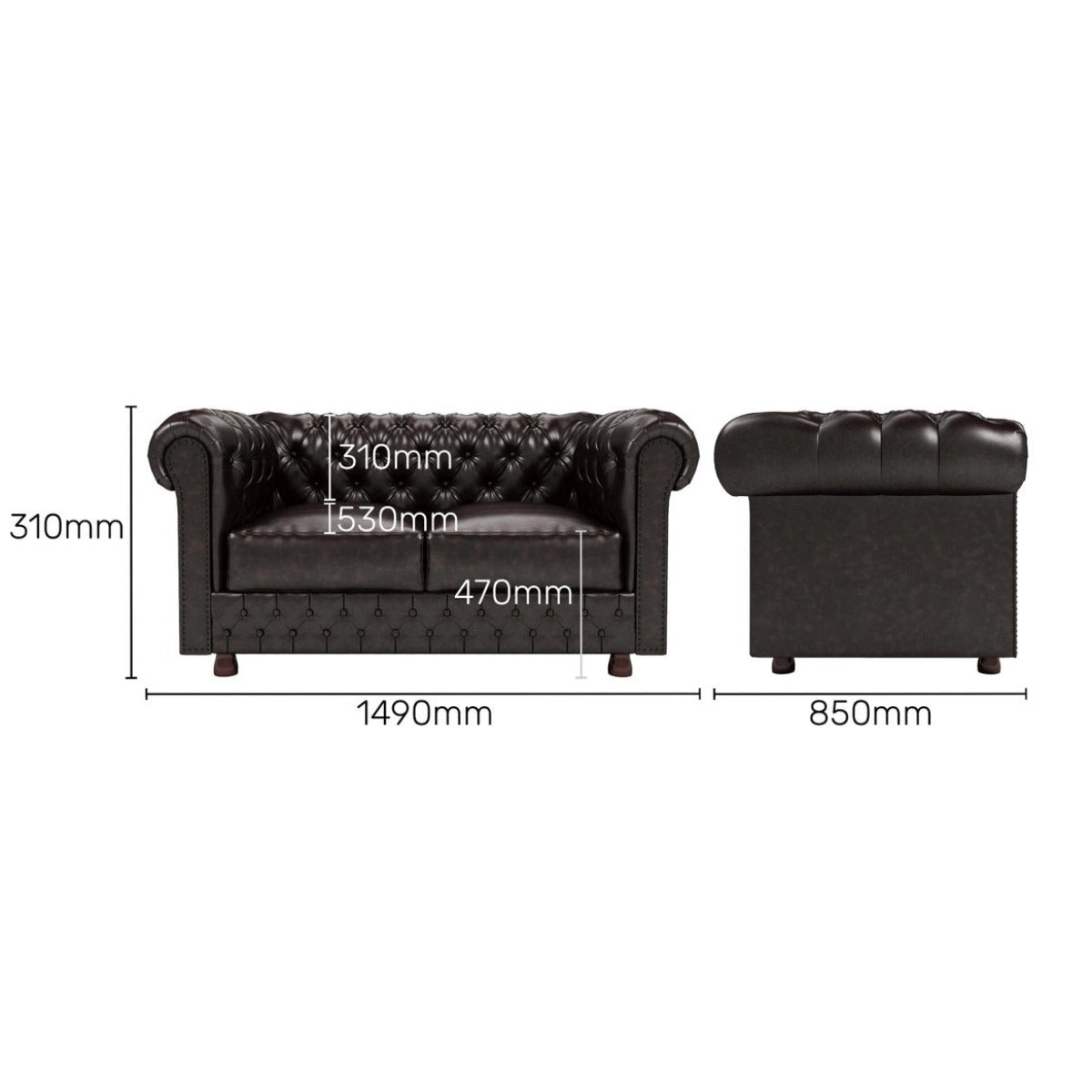 Nismaaya Camryn Traditional Chesterfield 2 Seater Sofas Dark Brown