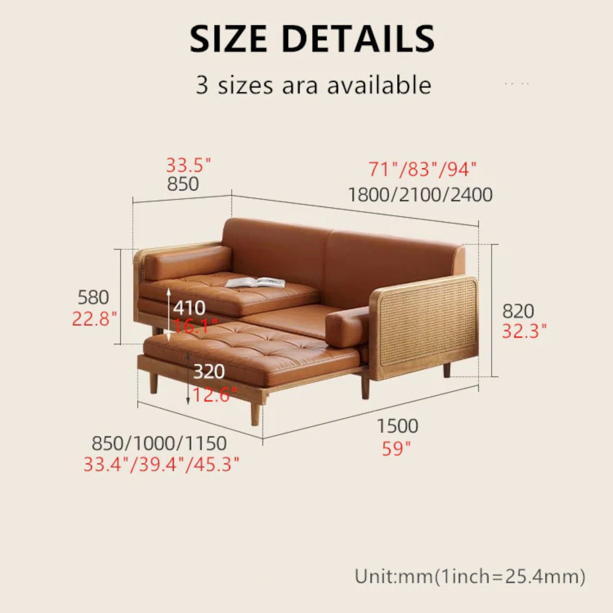 Nismaaya Leather & Rattan Weaving Wooden Frame Sofa Cum Bed