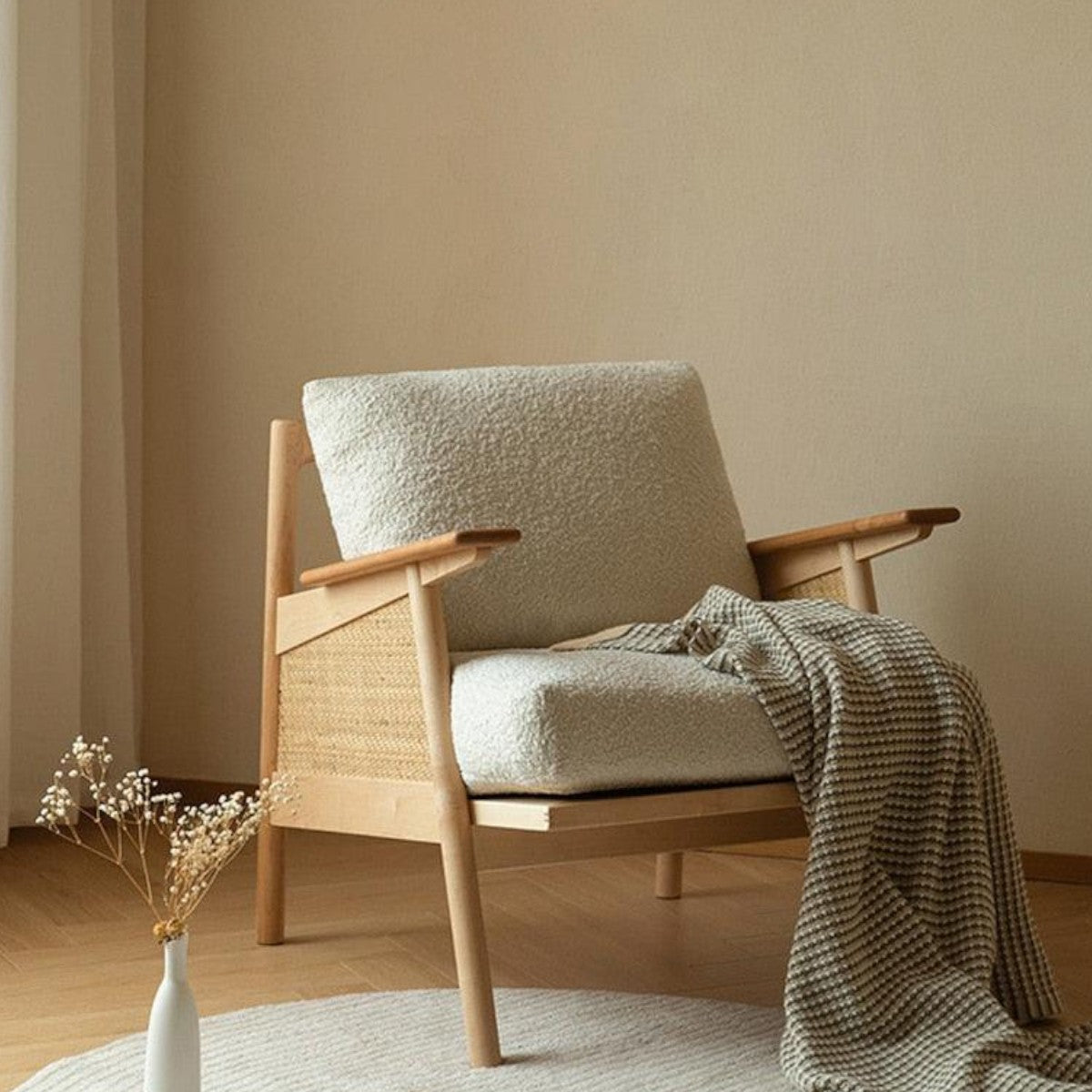 Zoe Solid Ash Wood & Rattan Arm Chair